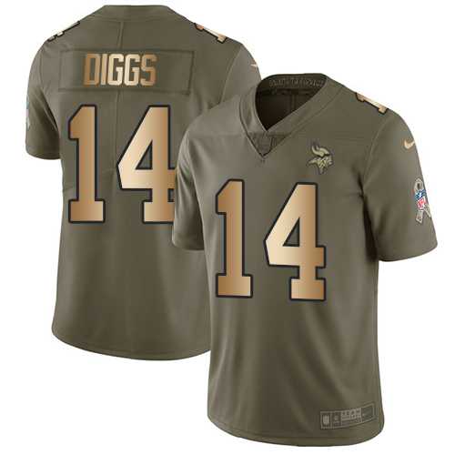 Youth Nike Minnesota Vikings #14 Stefon Diggs Olive Gold Stitched NFL Limited 2017 Salute to Service Jersey