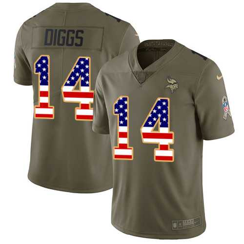 Youth Nike Minnesota Vikings #14 Stefon Diggs Olive USA Flag Stitched NFL Limited 2017 Salute to Service Jersey