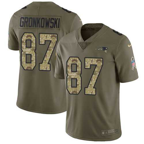 Youth Nike New England Patriots #87 Rob Gronkowski Olive Camo Stitched NFL Limited 2017 Salute to Service Jersey