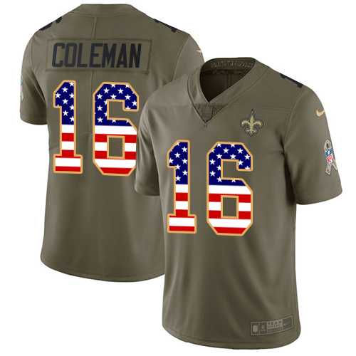 Youth Nike New Orleans Saints #16 Brandon Coleman Olive USA Flag Stitched NFL Limited 2017 Salute to Service Jersey