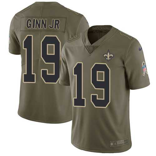 Youth Nike New Orleans Saints #19 Ted Ginn Jr Olive Stitched NFL Limited 2017 Salute to Service Jersey