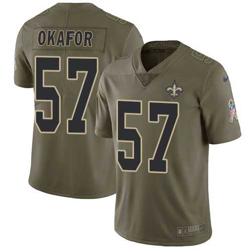 Youth Nike New Orleans Saints #57 Alex Okafor Olive Stitched NFL Limited 2017 Salute to Service Jersey