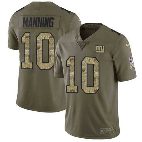 Youth Nike New York Giants #10 Eli Manning Olive Camo Stitched NFL Limited 2017 Salute to Service Jersey