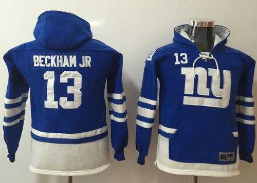 Youth Nike New York Giants #13 Odell Beckham Jr Royal Blue White Name & Number Pullover NFL Hoodie