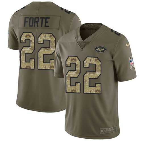 Youth Nike New York Jets #22 Matt Forte Olive Camo Stitched NFL Limited 2017 Salute to Service Jersey