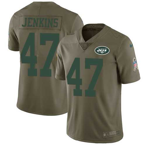 Youth Nike New York Jets #47 Jordan Jenkins Olive Stitched NFL Limited 2017 Salute to Service Jersey