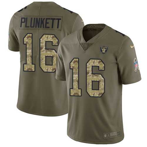 Youth Nike Oakland Raiders #16 Jim Plunkett Olive Camo Stitched NFL Limited 2017 Salute to Service Jersey