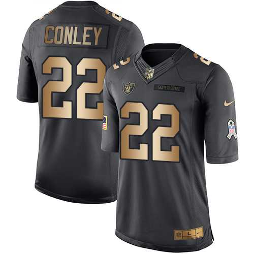 Youth Nike Oakland Raiders #22 Gareon Conley Black Stitched NFL Limited Gold Salute to Service Jersey
