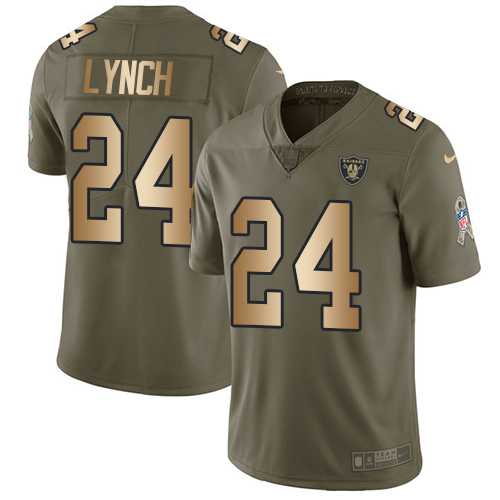 Youth Nike Oakland Raiders #24 Marshawn Lynch Olive Gold Stitched NFL Limited 2017 Salute to Service Jersey