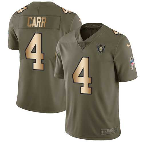 Youth Nike Oakland Raiders #4 Derek Carr Olive Gold Stitched NFL Limited 2017 Salute to Service Jersey