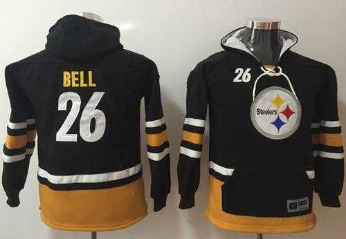 Youth Nike Pittsburgh Steelers #26 Le'Veon Bell Black Gold Name & Number Pullover NFL Hoodie