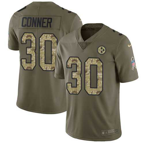 Youth Nike Pittsburgh Steelers #30 James Conner Olive Camo Stitched NFL Limited 2017 Salute to Service Jersey