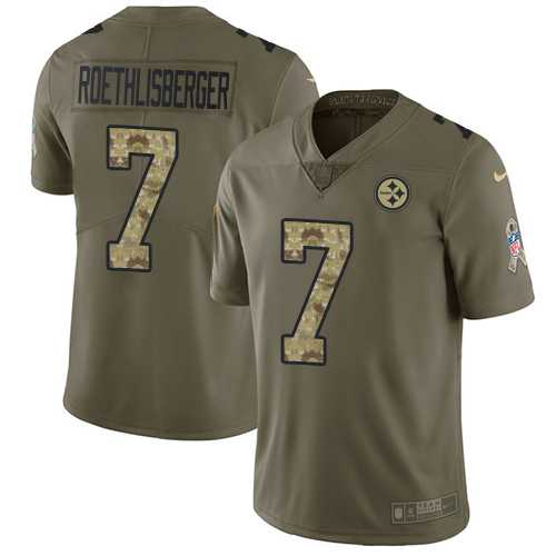 Youth Nike Pittsburgh Steelers #7 Ben Roethlisberger Olive Camo Stitched NFL Limited 2017 Salute to Service Jersey