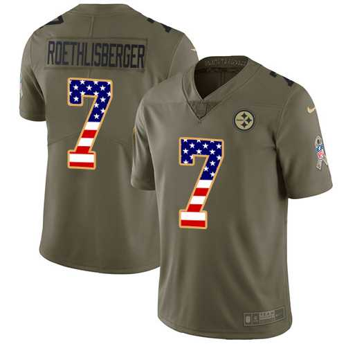 Youth Nike Pittsburgh Steelers #7 Ben Roethlisberger Olive USA Flag Stitched NFL Limited 2017 Salute to Service Jersey