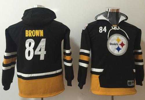 Youth Nike Pittsburgh Steelers #84 Antonio Brown Black Gold Name & Number Pullover NFL Hoodie