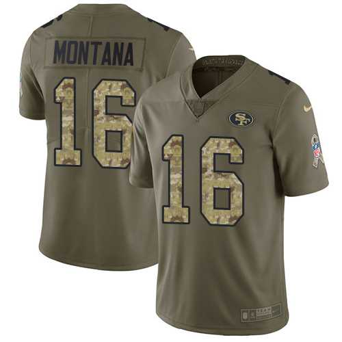 Youth Nike San Francisco 49ers #16 Joe Montana Olive Camo Stitched NFL Limited 2017 Salute to Service Jersey