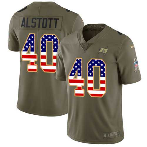 Youth Nike Tampa Bay Buccaneers #40 Mike Alstott Olive USA Flag Stitched NFL Limited 2017 Salute to Service Jersey