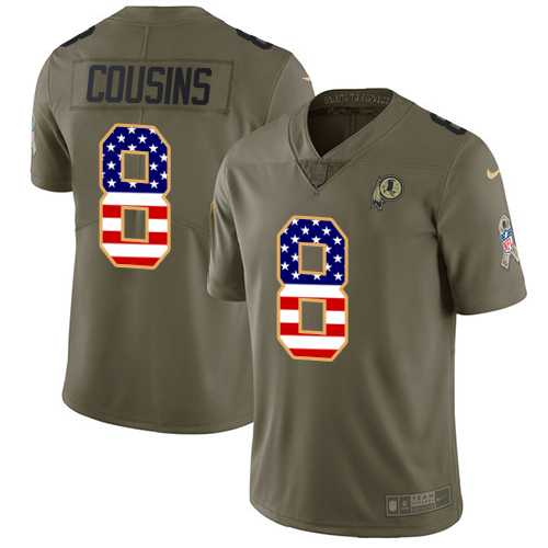 Youth Nike Washington Redskins #8 Kirk Cousins Olive USA Flag Stitched NFL Limited 2017 Salute to Service Jersey