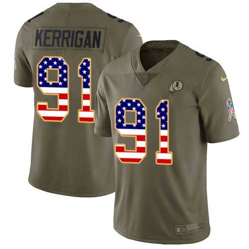 Youth Nike Washington Redskins #91 Ryan Kerrigan Olive USA Flag Stitched NFL Limited 2017 Salute to Service Jersey