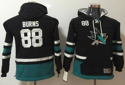 Youth San Jose Sharks #88 Brent Burns Black Name & Number Pullover NHL Hoodie