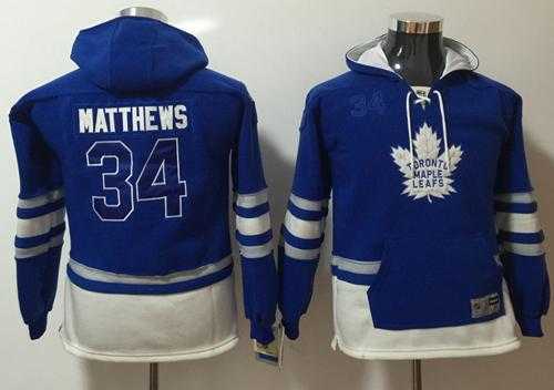 Youth Toronto Maple Leafs #34 Auston Matthews Blue Name & Number Pullover NHL Hoodie