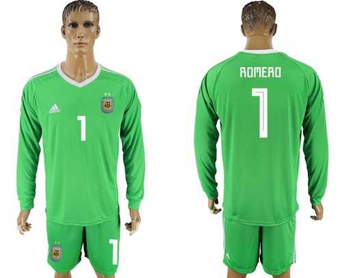 Argentina #1 Romero Green Long Sleeves Goalkeeper Soccer Country Jersey