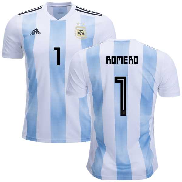 Argentina #1 Romero Home Kid Soccer Country Jersey