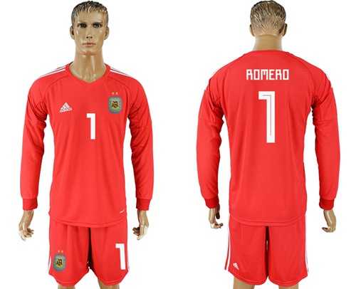 Argentina #1 Romero Red Long Sleeves Goalkeeper Soccer Country Jersey