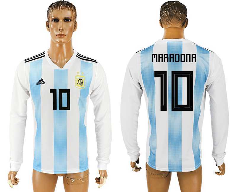 Argentina #10 MARADONA Home 2018 FIFA World Cup Long Sleeve Thailand Soccer Jersey