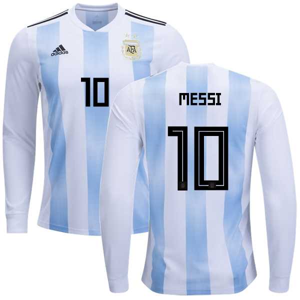 Argentina #10 Messi Home Long Sleeves Kid Soccer Country Jersey