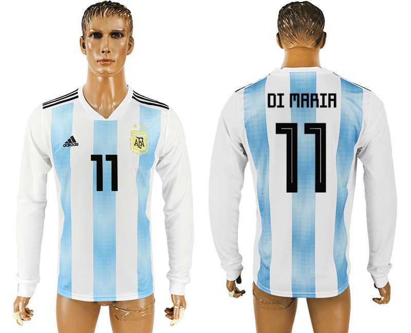 Argentina #11 DI MARIA Home 2018 FIFA World Cup Long Sleeve Thailand Soccer Jersey