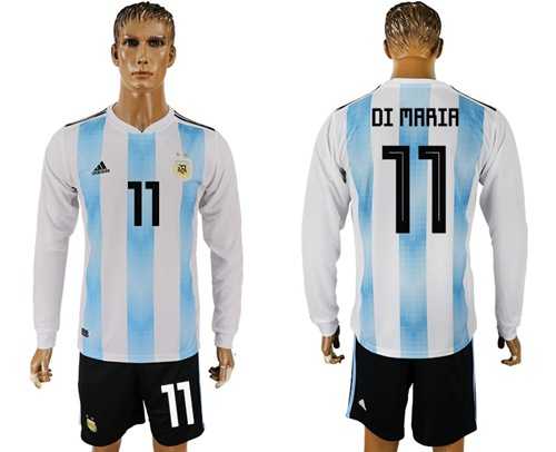 Argentina #11 Di Maria Home Long Sleeves Soccer Country Jersey