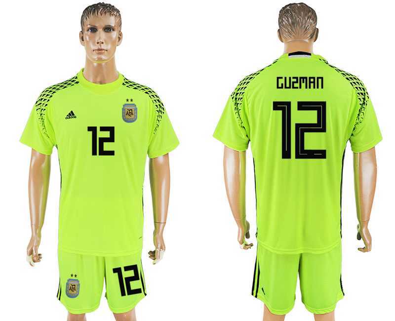 Argentina #12 GUZMAN Fluorescent Green Goalkeeper 2018 FIFA World Cup Soccer Jersey