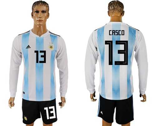 Argentina #13 Casco Home Long Sleeves Soccer Country Jersey