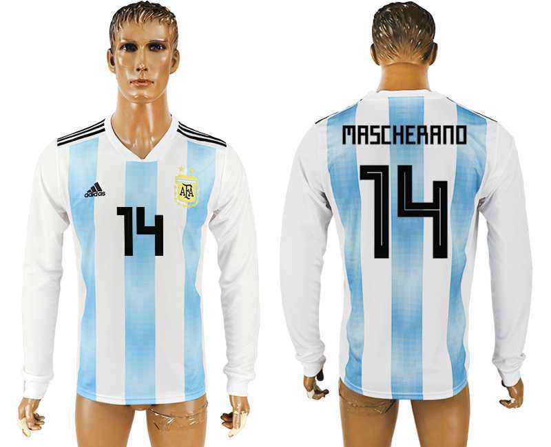 Argentina #14 MASCHERANO Home 2018 FIFA World Cup Long Sleeve Thailand Soccer Jersey