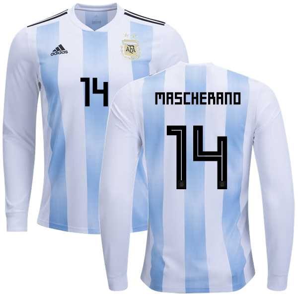 Argentina #14 Mascherano Home Long Sleeves Kid Soccer Country Jersey