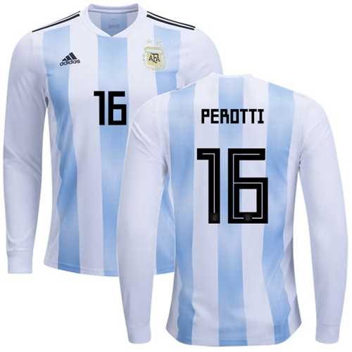 Argentina #16 Perotti Home Long Sleeves Soccer Country Jersey