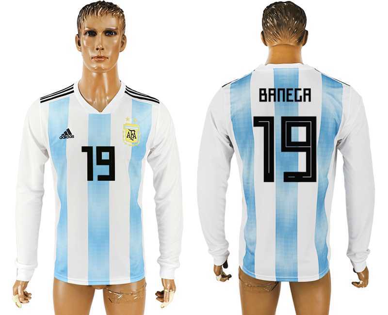 Argentina 19 BANEGA Home 2018 FIFA World Cup Long Sleeve Thailand Soccer Jersey