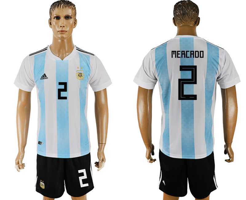 Argentina #2 MERCADO Home 2018 FIFA World Cup Soccer Jersey