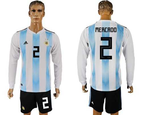 Argentina #2 Mercado Home Long Sleeves Soccer Country Jersey