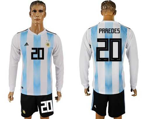 Argentina #20 Paredes Home Long Sleeves Soccer Country Jersey