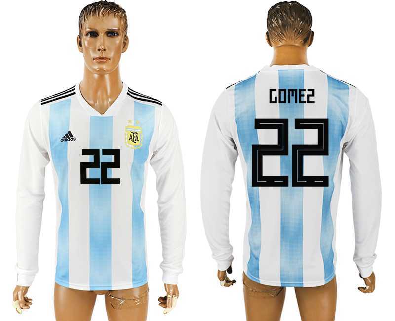 Argentina #22 GOMEZ Home 2018 FIFA World Cup Long Sleeve Thailand Soccer Jersey