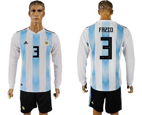 Argentina #3 Fazio Home Long Sleeves Soccer Country Jersey