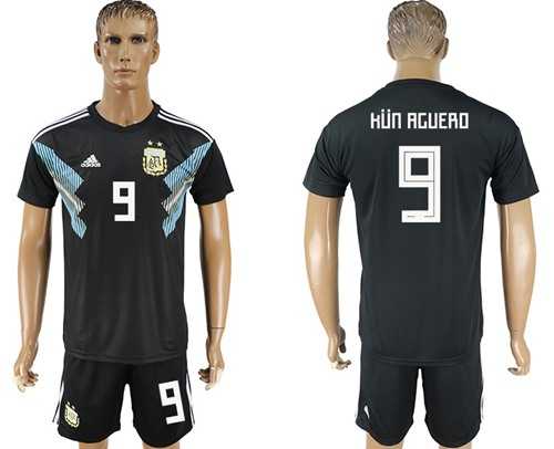 Argentina #9 Kun Aguero Away Soccer Country Jersey