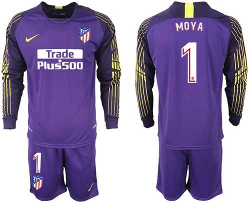 Atletico Madrid #1 Moya Purple Goalkeeper Long Sleeves Soccer Club Jersey