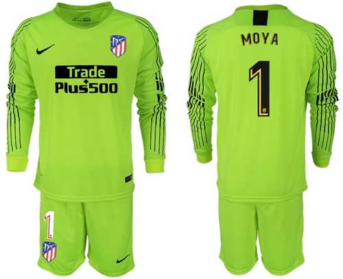 Atletico Madrid #1 Moya Shiny Green Goalkeeper Long Sleeves Soccer Club Jersey