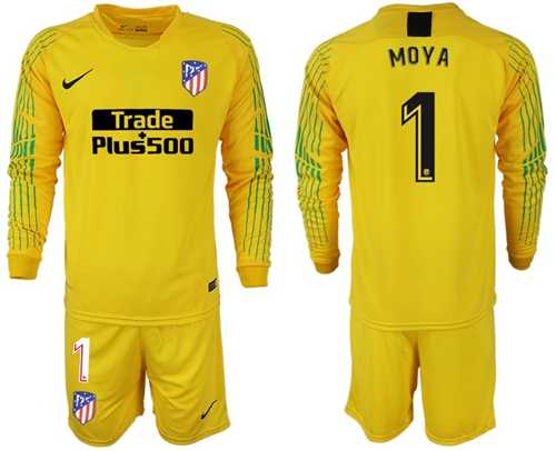 Atletico Madrid #1 Moya Yellow Goalkeeper Long Sleeves Soccer Club Jersey