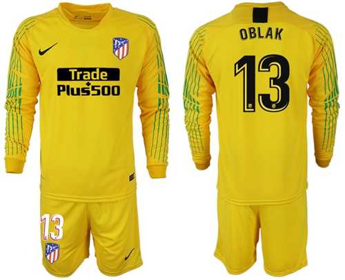 Atletico Madrid #13 Oblak Yellow Goalkeeper Long Sleeves Soccer Club Jersey