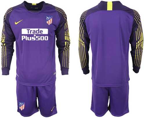 Atletico Madrid Blank Purple Goalkeeper Long Sleeves Soccer Club Jersey