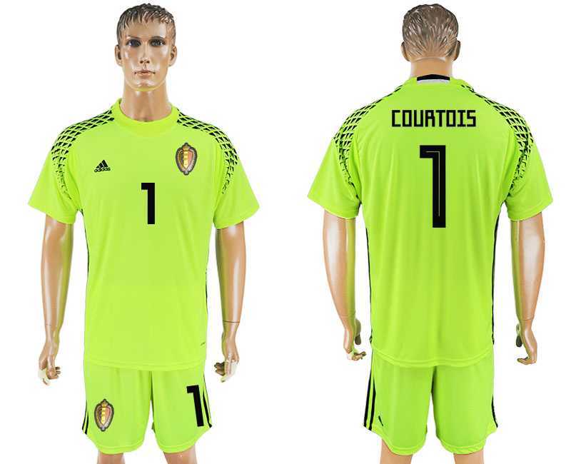 Belgium #1 COURTOIS Fluorescent Green Goalkeeper 2018 FIFA World Cup Soccer Jersey